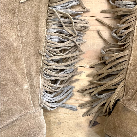 Aldo Cyndy Suede Fringe Detail Tall Boots 9 Pull On Bohemian Western Casual - Picture 9 of 14